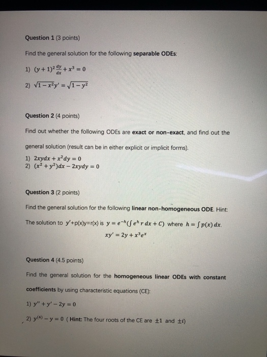 Solved Question 1 (3 points) Find the general solution for | Chegg.com