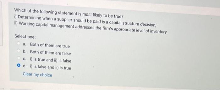 Solved Which of the following statement is most likely to be | Chegg.com
