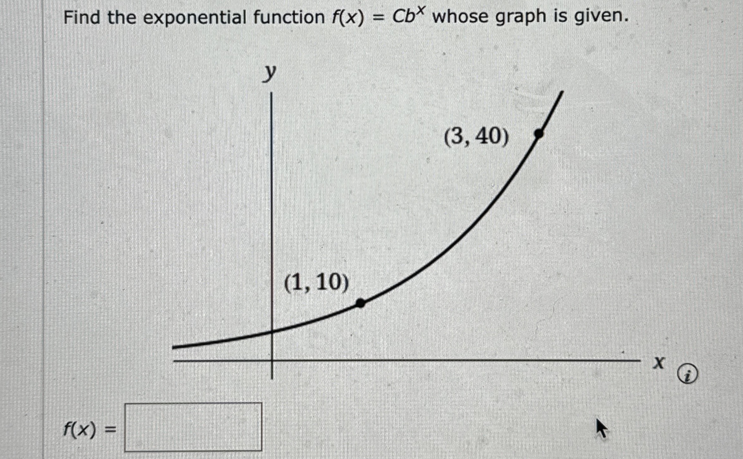 Solved Find the exponential function f(x)=Cbx ﻿whose graph | Chegg.com