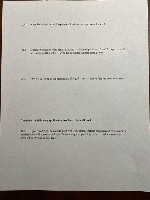 Solved Solve the following equations. Show all work. For the | Chegg.com