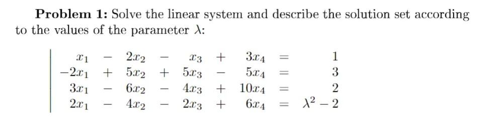 Solved Problem 1: Solve the linear system and describe the | Chegg.com