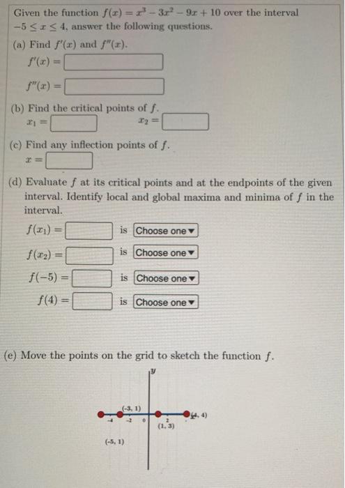 Solved Given The Function Fxx3−3x2−9x10 Over The 4572