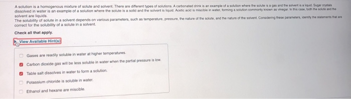 Solved Part A - The properties of a solute and its | Chegg.com