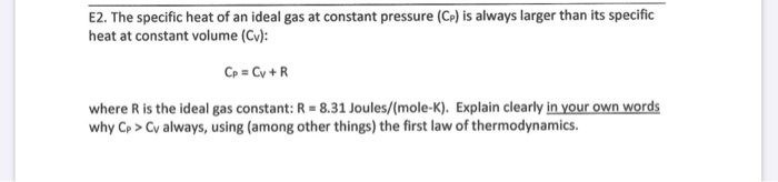 Solved E2. The specific heat of an ideal gas at constant | Chegg.com