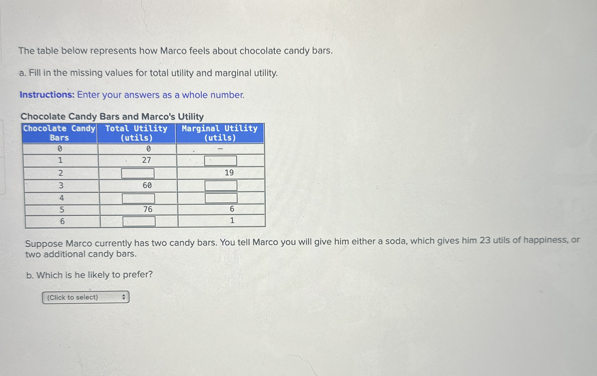 The table below represents how Marco feels about