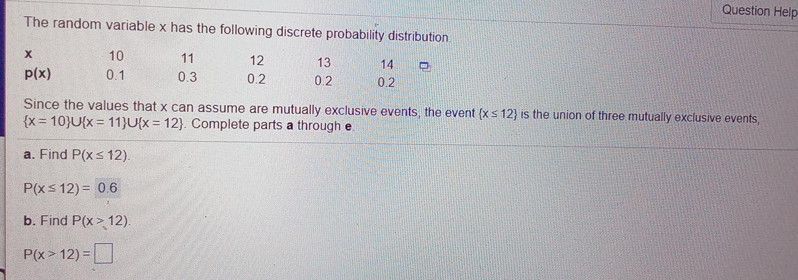 Solved Question Help The random variable x has the following | Chegg.com
