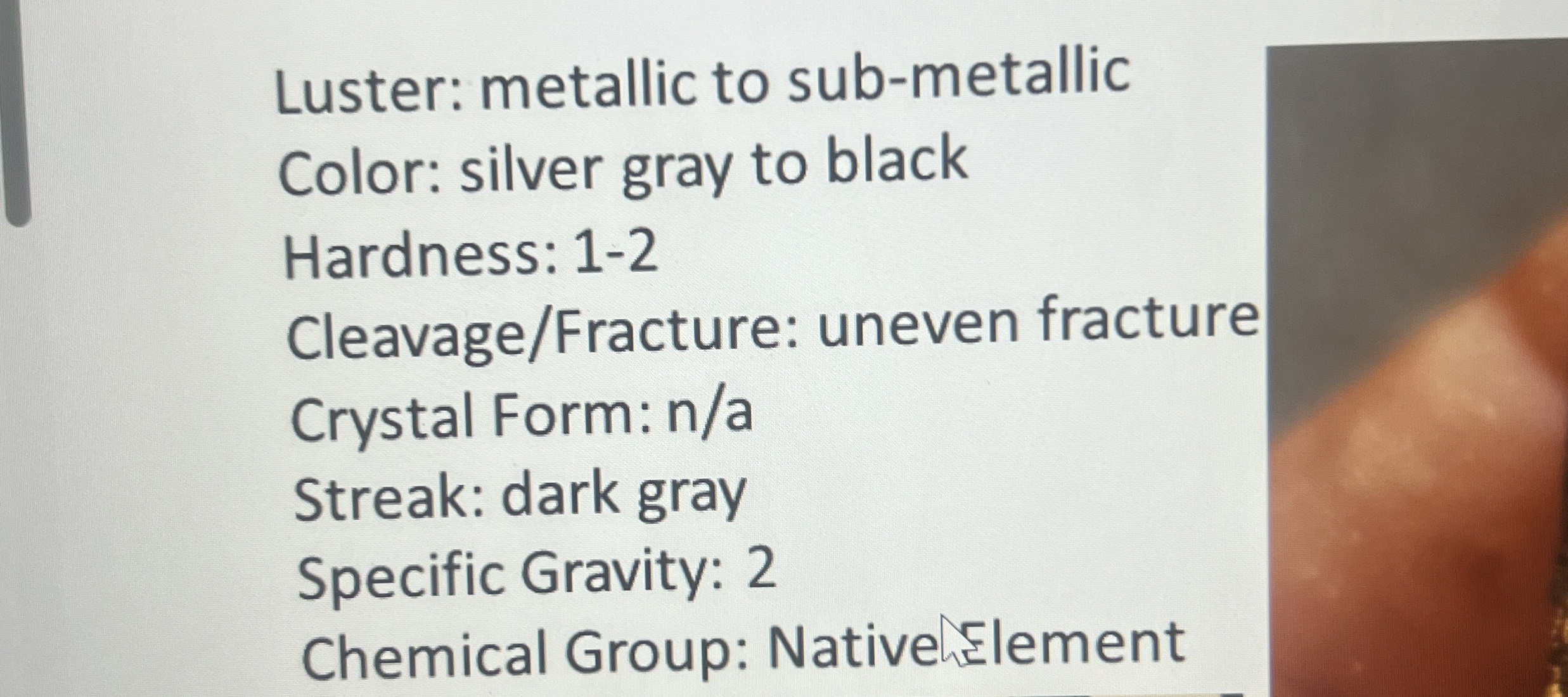 Solved Luster: metallic to sub-metallic Color: silver gray | Chegg.com