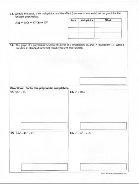 Name Date Bell Unit 5 Test Polynomial Functions 2 Chegg Com