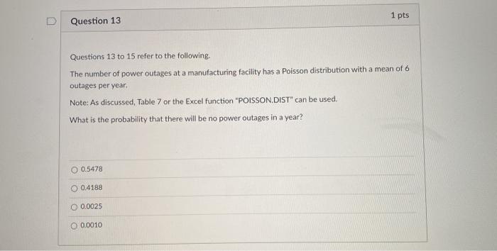 Solved 1 pts Question 13 Questions 13 to 15 refer to the | Chegg.com