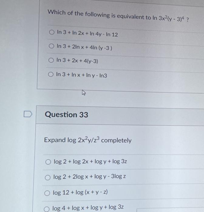 Solved Which Of The Following Is Equivalent To In 3x2 Y Chegg Com