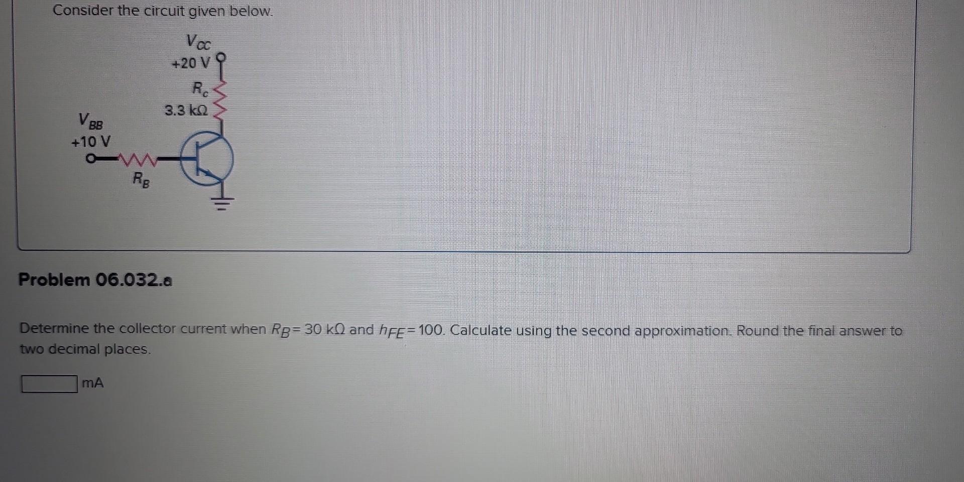 Solved Consider the circuit given below, where RC=1.1kΩ. If | Chegg.com