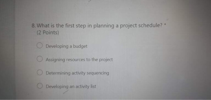 Solved 8. What is the first step in planning a project | Chegg.com