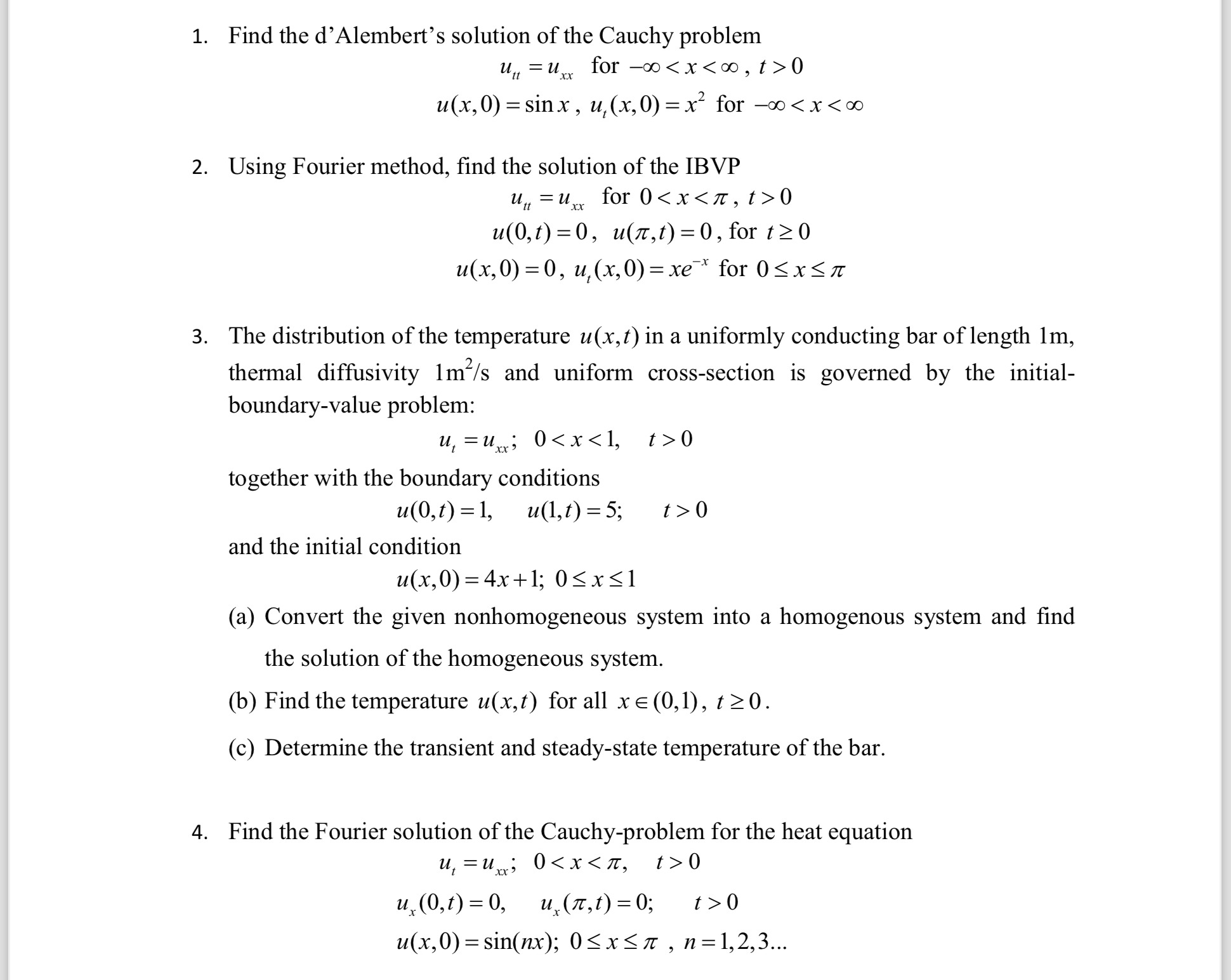 Solved Find the d'Alembert's solution of the Cauchy | Chegg.com