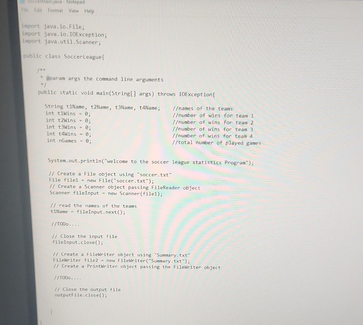 Solved Write a program to read and summarize soccer league | Chegg.com