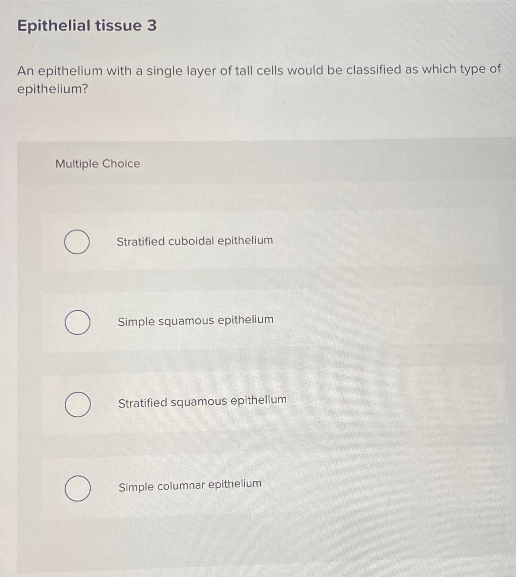 Solved Epithelial tissue 3An epithelium with a single layer | Chegg.com