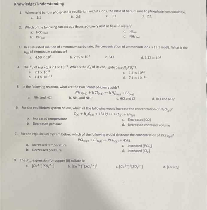 Solved 1. When solid barium phosphate is equilibrium with | Chegg.com