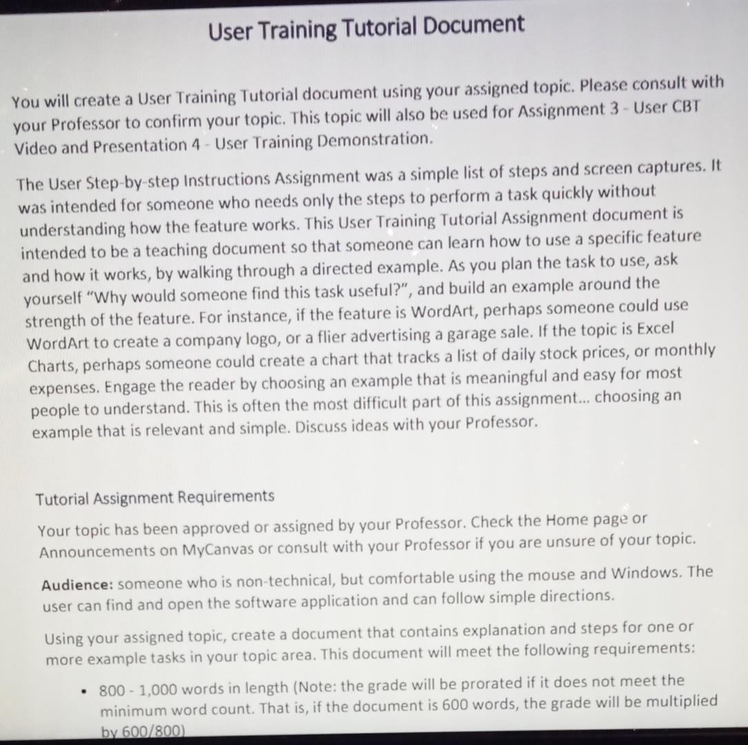 Solved You will create a User Training Tutorial document | Chegg.com