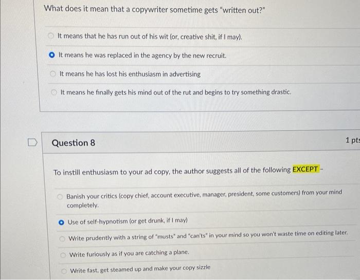 Solved What does it mean that a copywriter sometime gets