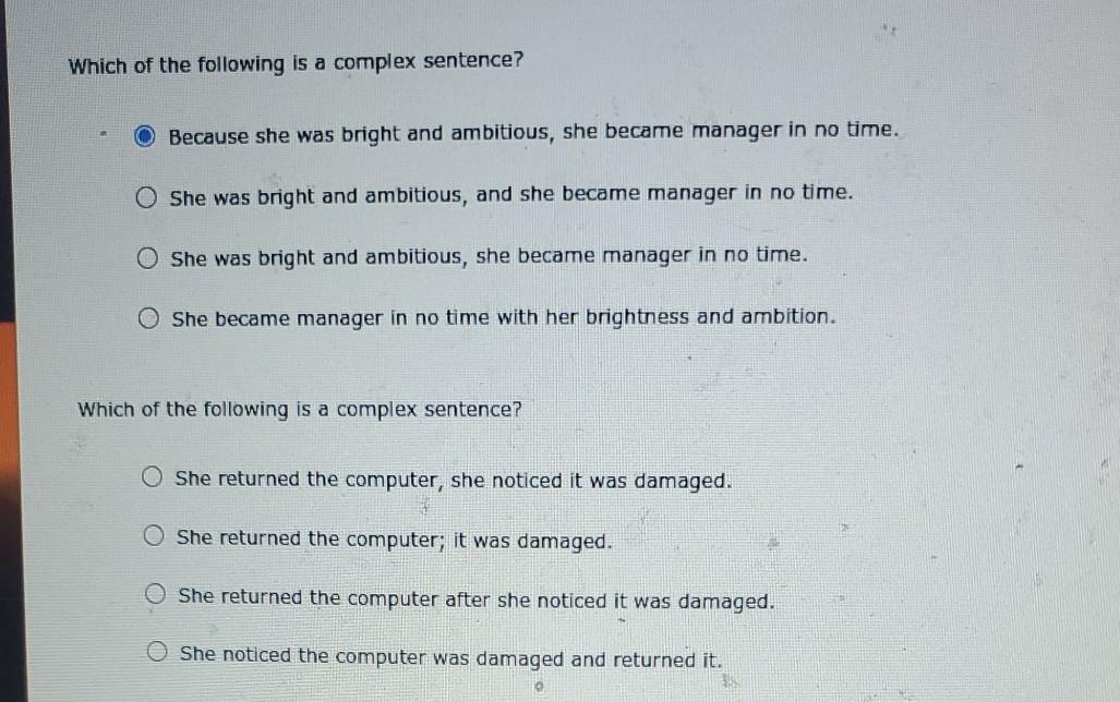 Solved Which Of The Following Is A Complex Sentence? Because | Chegg.com