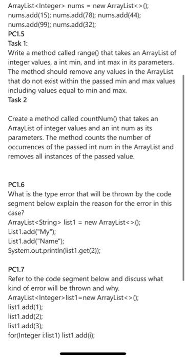 Solved PC1.4: Traverse through the elements of an ArrayList | Chegg.com
