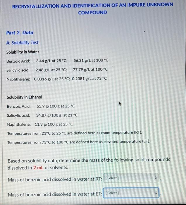 Solved RECRYSTALLIZATION AND IDENTIFICATION OF AN IMPURE | Chegg.com