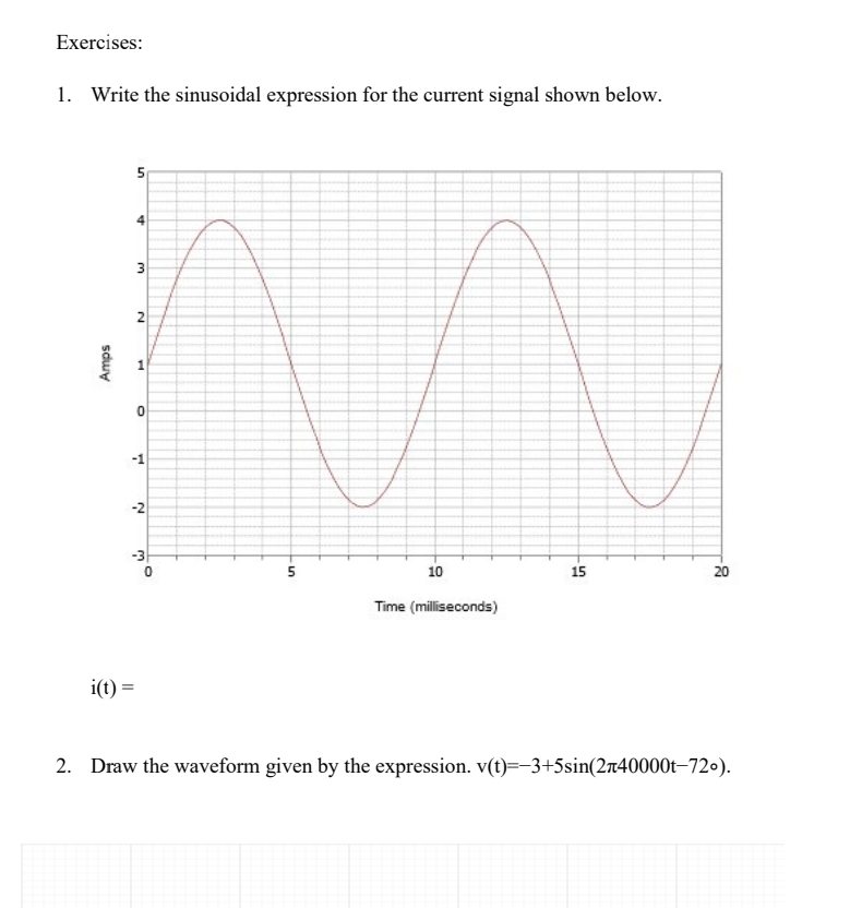 Solved Exercises:Write the sinusoidal expression for the | Chegg.com