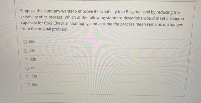 Suppose the company wants to improve its capability | Chegg.com