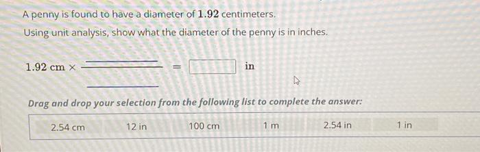 Solved A penny is found to have a diameter of 1.92 | Chegg.com
