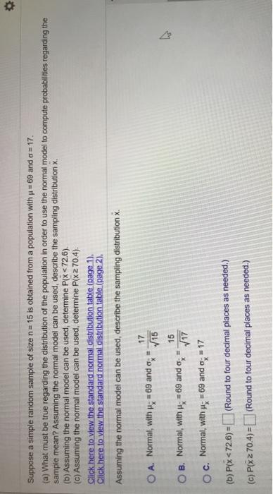 Solved $ Suppose a simple random sample of size n = 15 is | Chegg.com