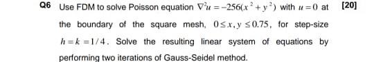 Solved Q6 Use FDM to solve Poisson equation Vu=-256(x2 + y) | Chegg.com