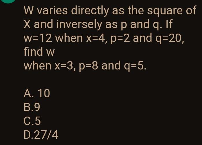 Solved W Varies Directly As The Square Of X And Inversely As Chegg Com