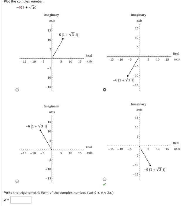 Solved Plot the complex number. -6(1 + 30 Imaginary axis | Chegg.com