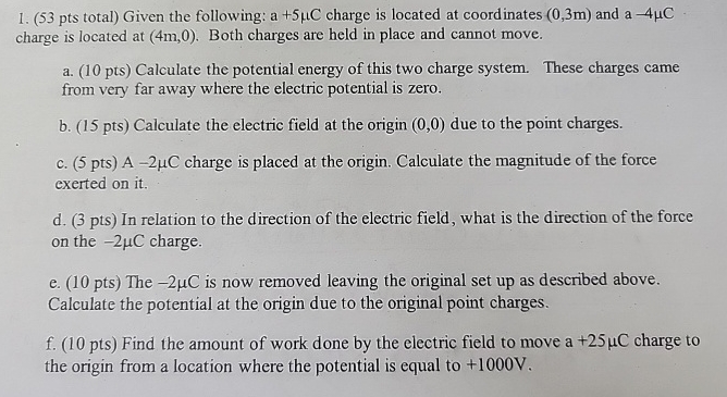Solved (53 ﻿pts total) ﻿Given the following: a+5μC ﻿charge | Chegg.com