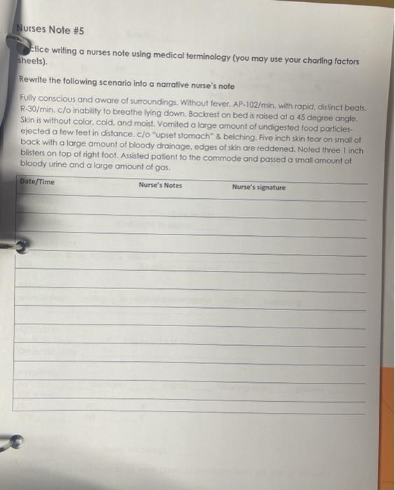 Solved Nurses Note #5 Sctice writing a nurses note using | Chegg.com