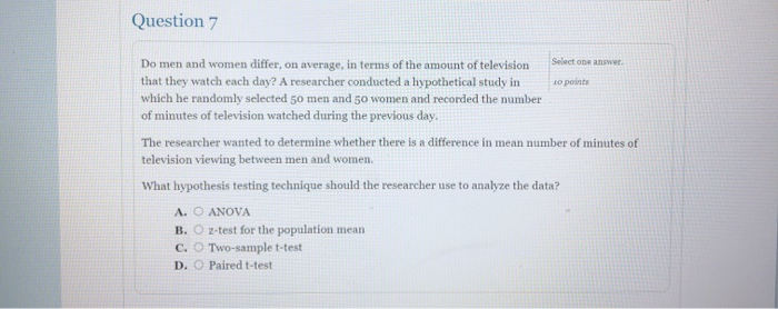 Solved Question 7 Select one answer 10 points Do men and | Chegg.com