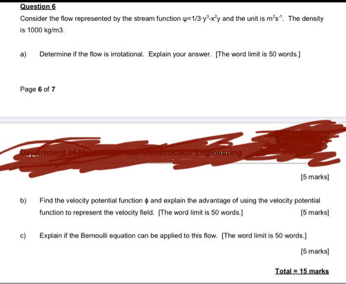 Solved Question 6 Consider the flow represented by the | Chegg.com