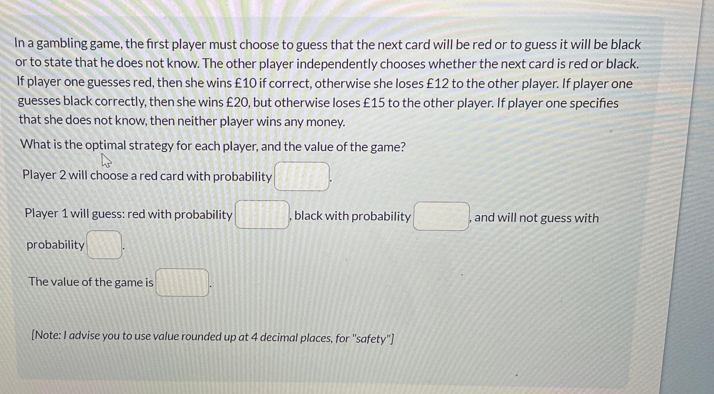 Solved In a gambling game, the first player must choose to | Chegg.com
