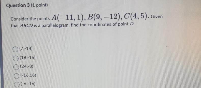 Solved Question 3 (1 ﻿point)Consider The Points | Chegg.com | Chegg.com