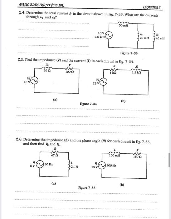 Solved BASIC ELECTRICTY (E.E 101) CHAPTER 7 2.4. Determine | Chegg.com
