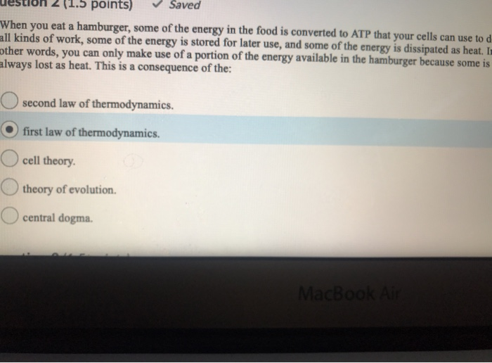 Solved (1.5 Points) Saved When You Eat A Hamburger, Some Of | Chegg.com