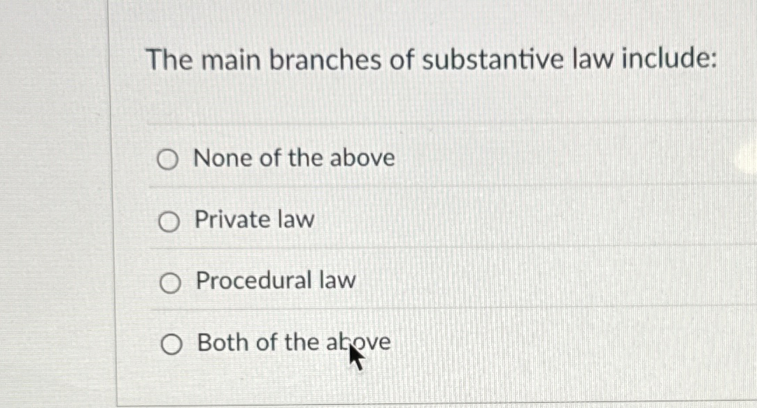 Solved The main branches of substantive law include:None of | Chegg.com