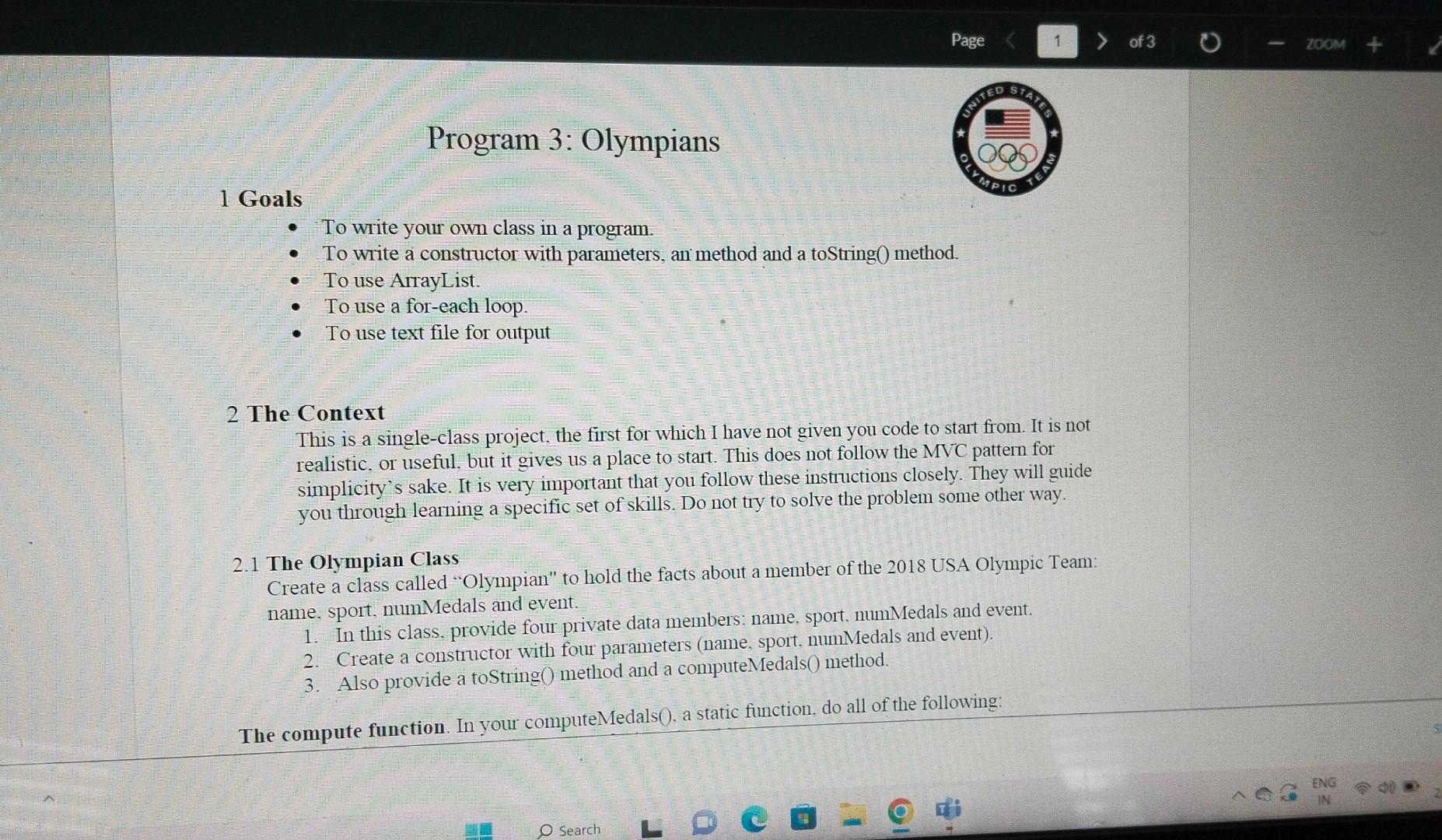 Solved 1 Goals - To write your own class in a program. - To | Chegg.com