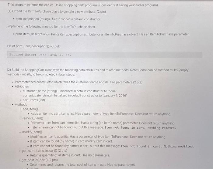 Solved This program extends the earlier Online shopping cart | Chegg.com