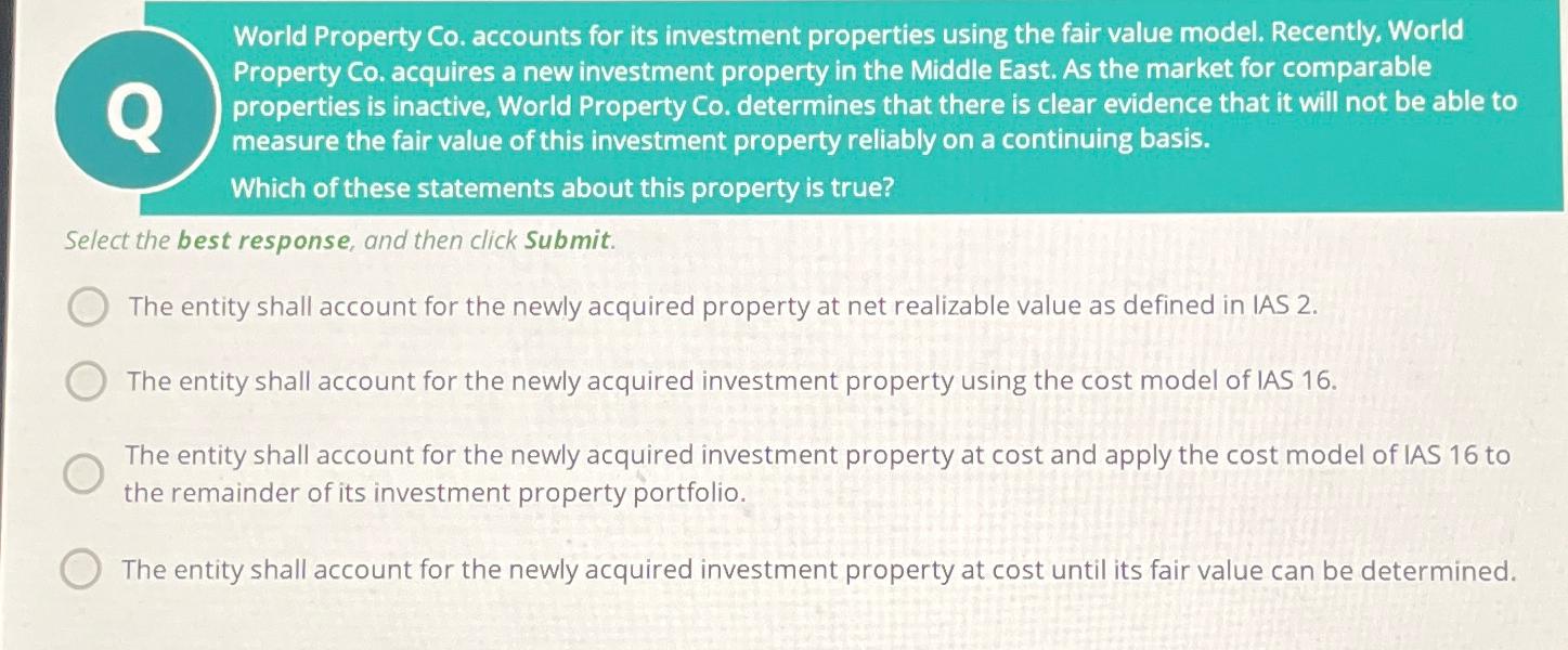Solved World Property Co. ﻿accounts for its investment | Chegg.com
