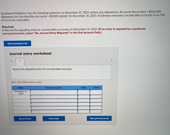 Solved Southwest Pediatrics Has The Following Balances On | Chegg.com