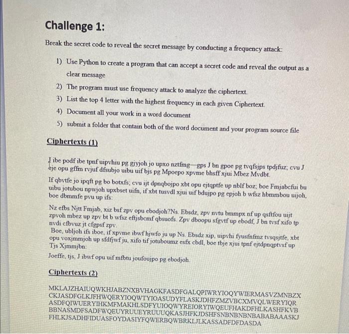 Solved Challenge 1: Break the secret code to reveal the | Chegg.com