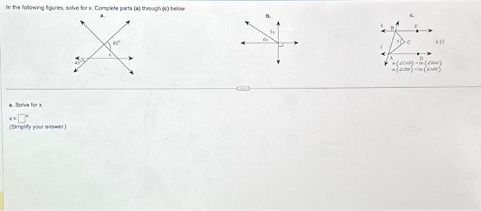 Solved In the following figures, solve for x. Complete parts | Chegg.com
