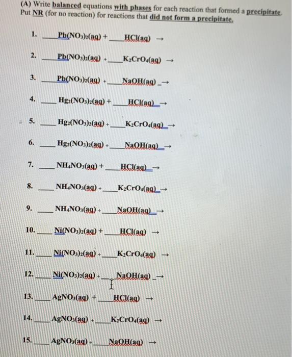 Solved (a) Write Balanced Equations With Phases For Each 