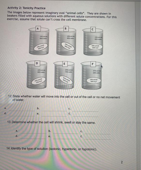 Solved Activity 2: Tonicity Practice The Images Below | Chegg.com