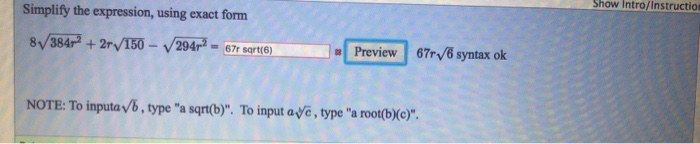 Show Intro Instruction Simplify The Expression Using Chegg Com